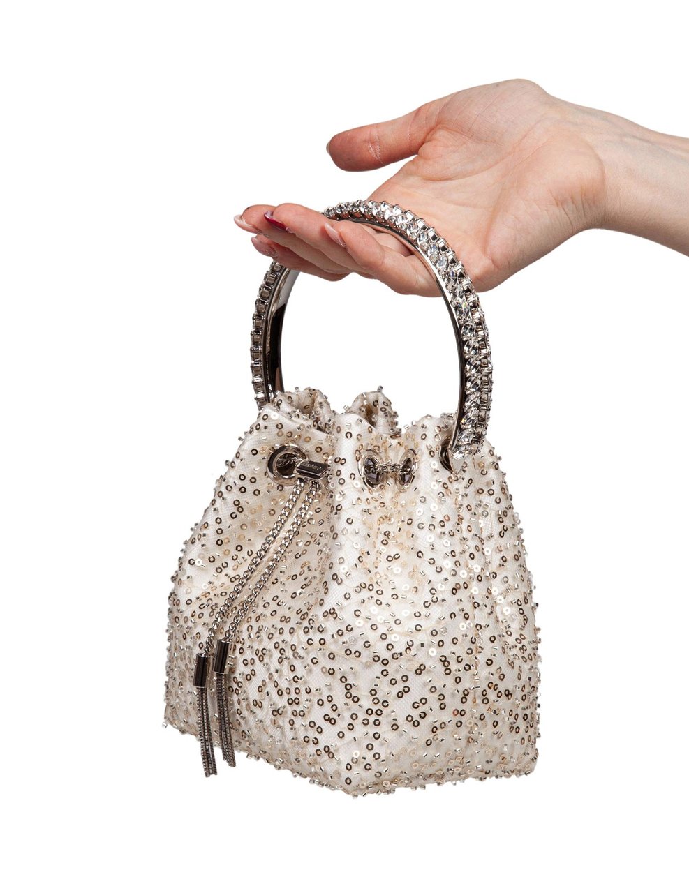 Jimmy Choo Jimmy choo bon bon satin bag with micro net and applied stones Neutraal