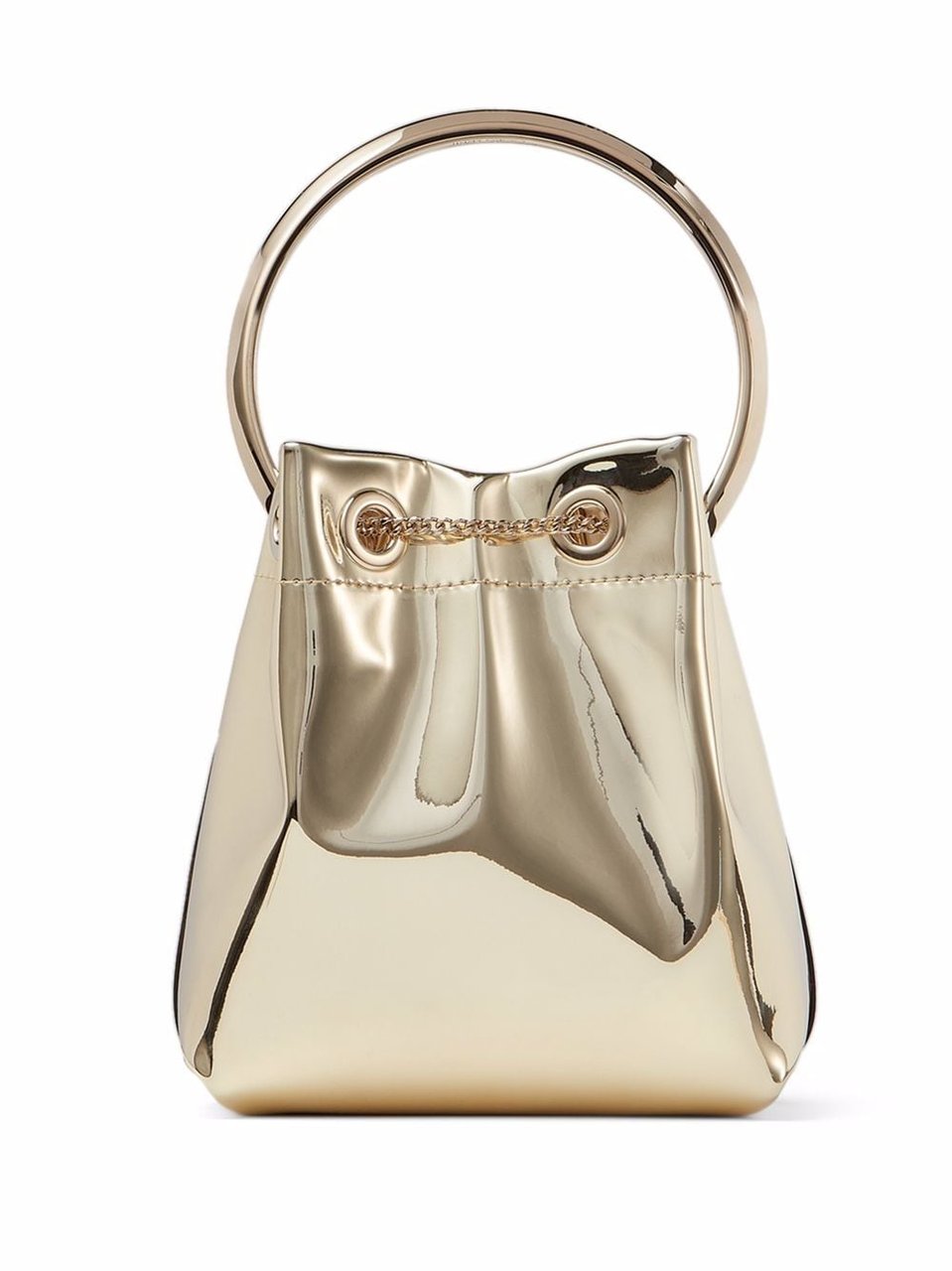 Jimmy Choo Structured Metallic Finish Shoulder Bag with Circular Handle Neutraal