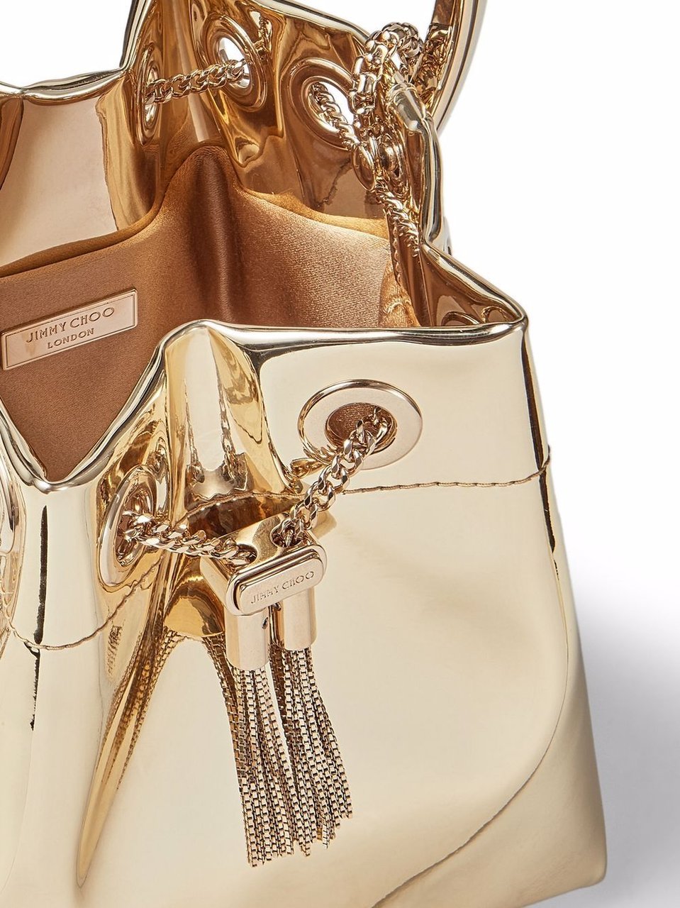 Jimmy Choo Structured Metallic Finish Shoulder Bag with Circular Handle Neutraal