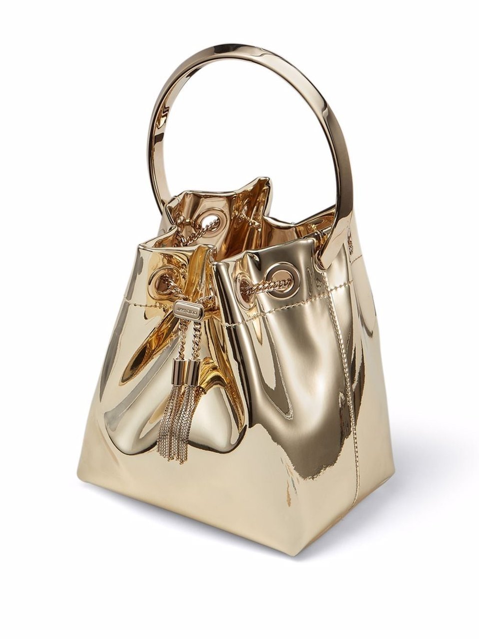 Jimmy Choo Structured Metallic Finish Shoulder Bag with Circular Handle Neutraal