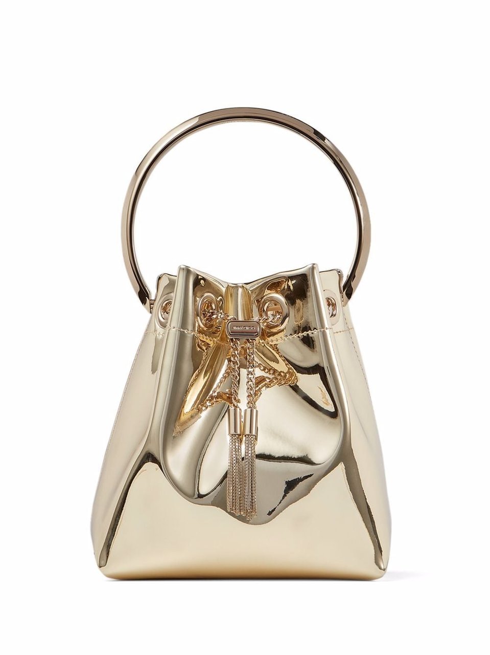 Jimmy Choo Structured Metallic Finish Shoulder Bag with Circular Handle Neutraal
