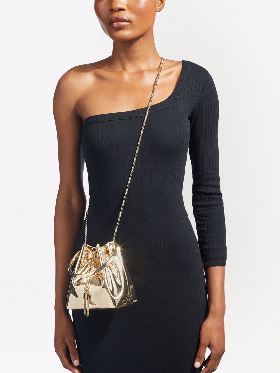 Jimmy Choo Structured Metallic Finish Shoulder Bag with Circular Handle Neutraal
