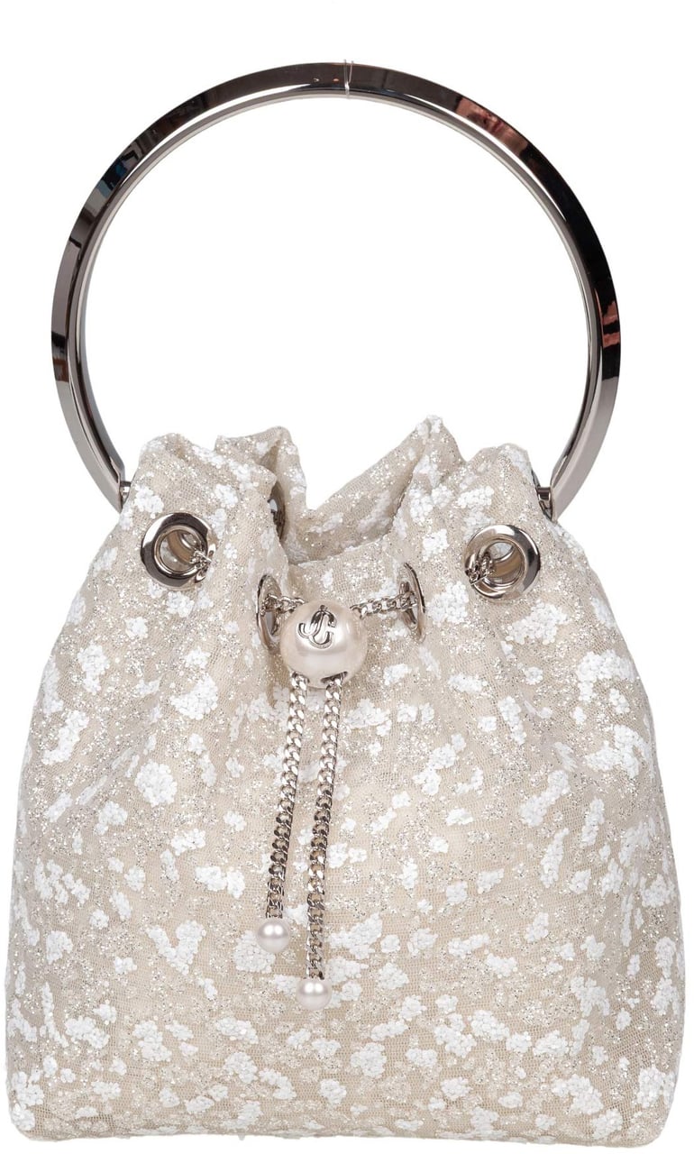 Jimmy Choo Jimmy choo bon bon zgz mesh handbag in ivory with micro-crystal appliques Neutraal