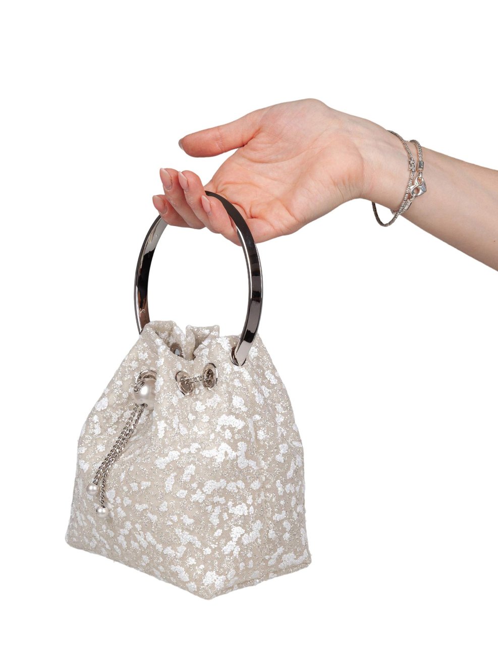 Jimmy Choo Jimmy choo bon bon zgz mesh handbag in ivory with micro-crystal appliques Neutraal