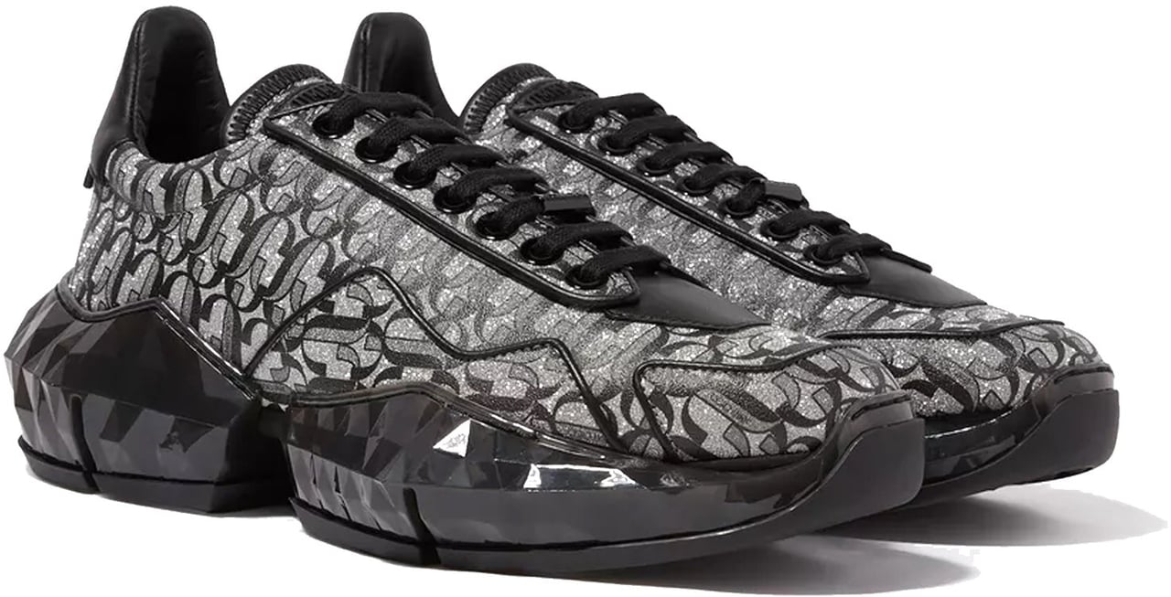 Jimmy Choo Jimmy Choo Diamond JC Monogram Glitter Leather Sneakers Zwart