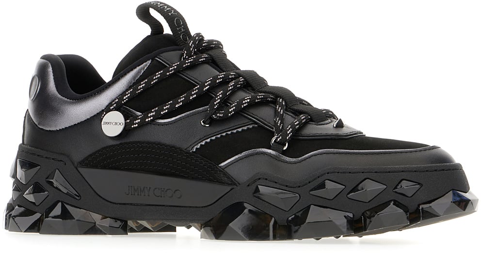 Jimmy Choo Jimmy Choo Black leather and fabric Diamond X II/F sneakers Zwart