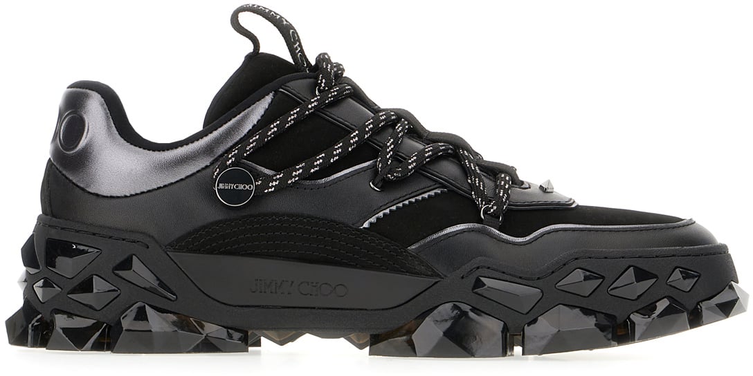 Jimmy Choo Jimmy Choo Black leather and fabric Diamond X II/F sneakers Zwart