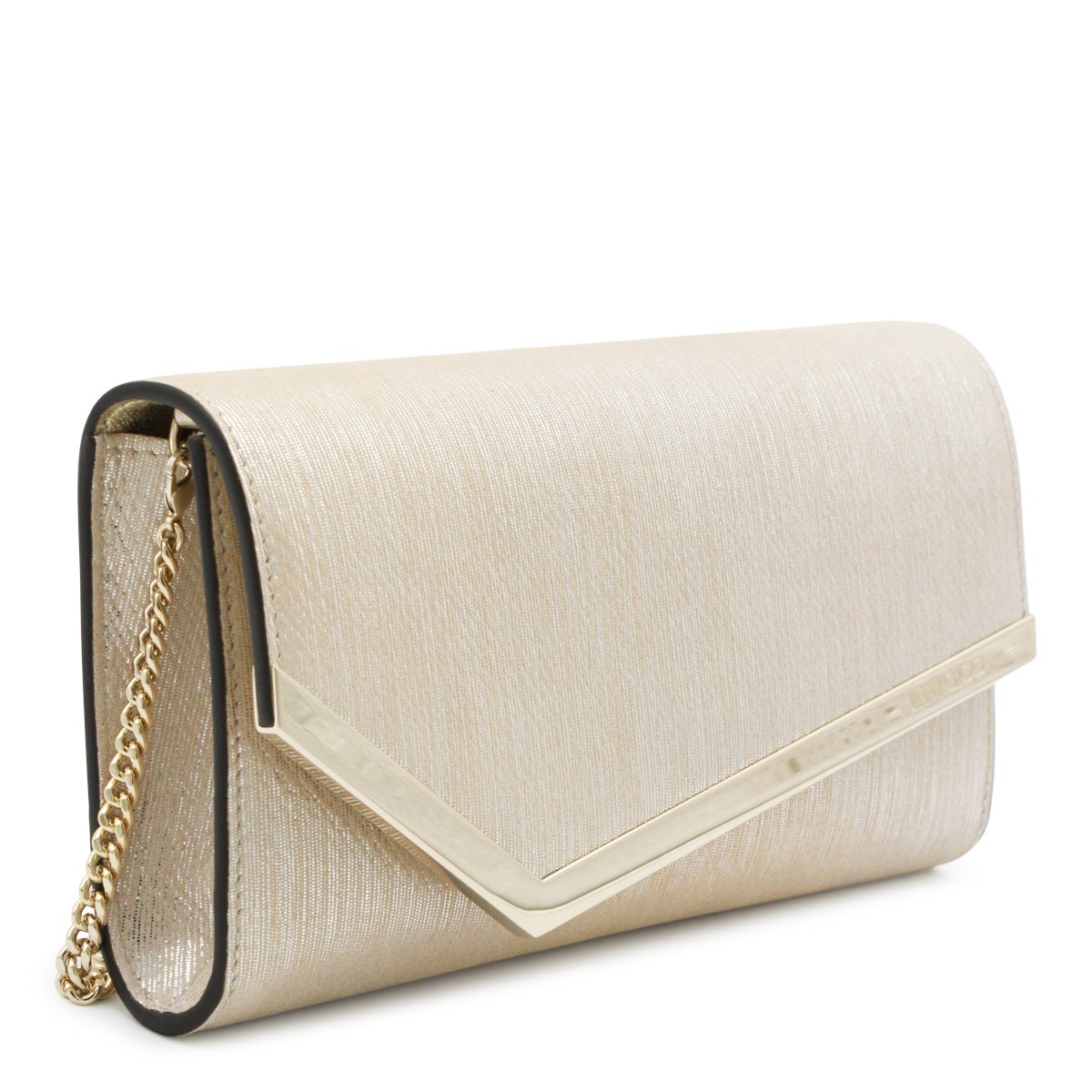 Jimmy Choo Rectangular Gold Clutch with Magnetic Closure and Chain Strap Neutraal