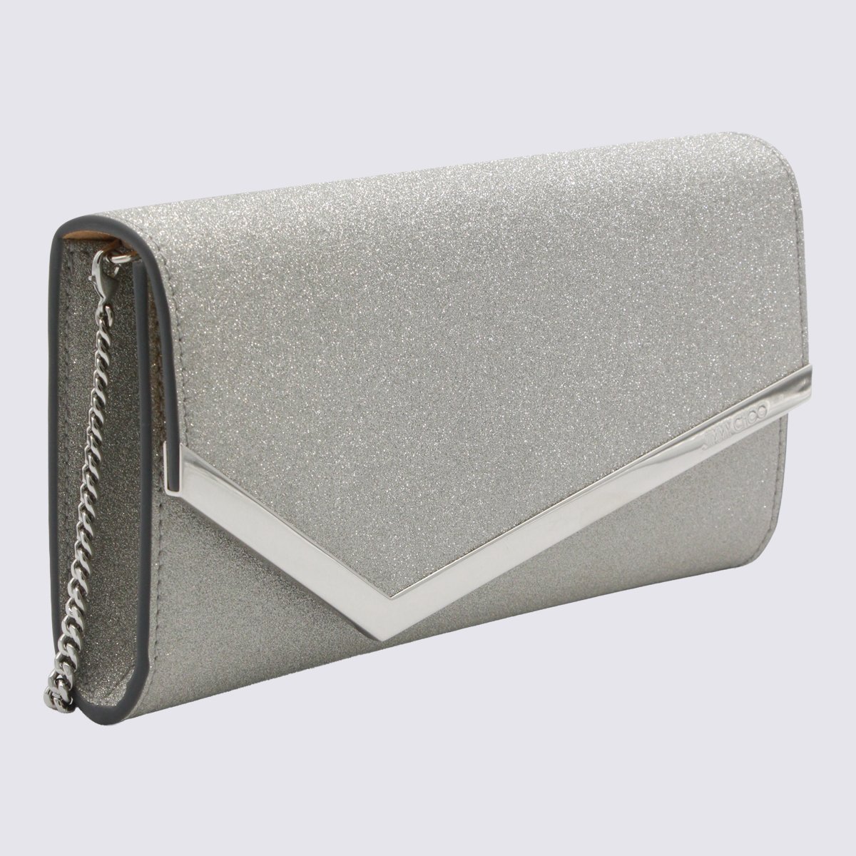 Jimmy Choo Rectangular Silver Bag With Metallic V-Shape Accent Grijs