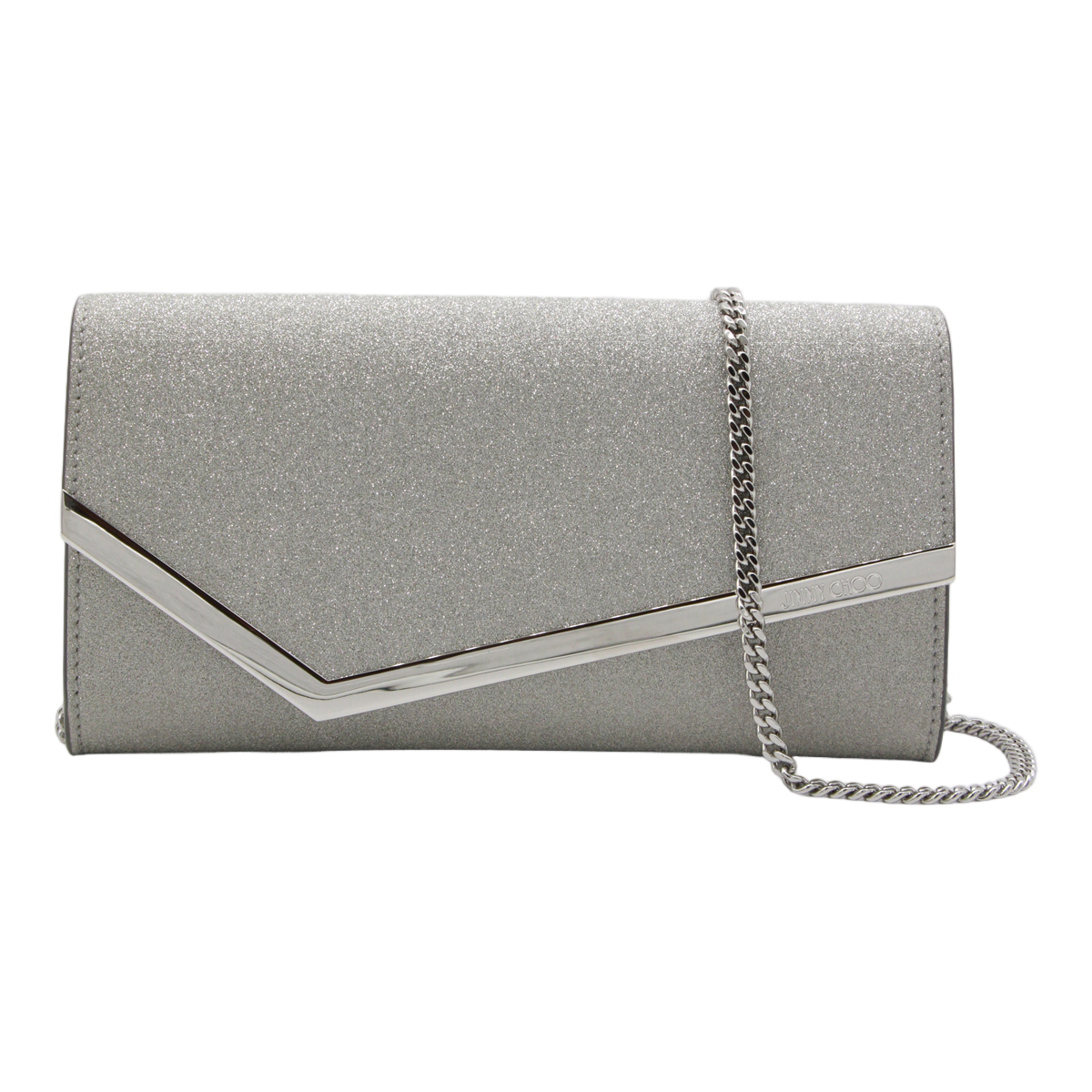 Jimmy Choo Rectangular Silver Bag With Metallic V-Shape Accent Grijs