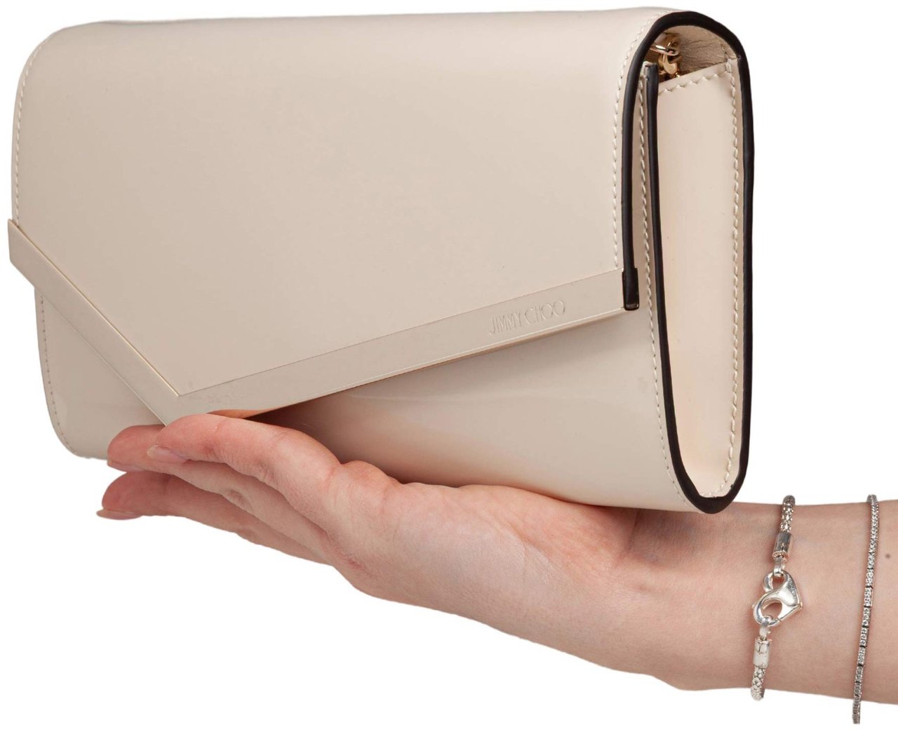 Jimmy Choo Jimmy choo emmie pat patent leather clutch, milk color Beige
