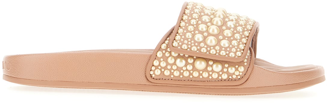 Jimmy Choo Jimmy Choo Biscuit canvas and leather Fitz/F slippers Roze