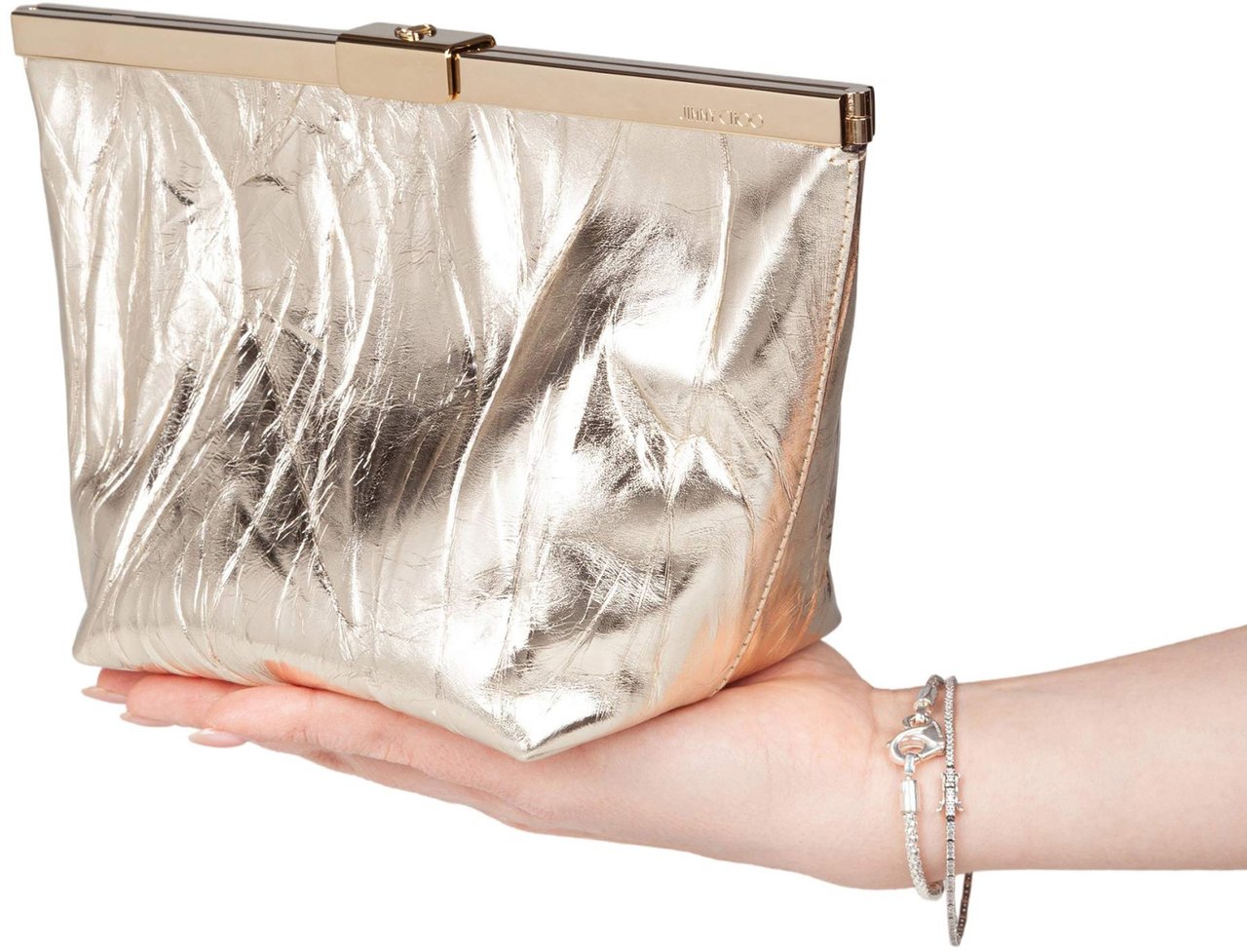Jimmy Choo Jimmy choo ganache clutch in vintage leather, platinum color Zilver