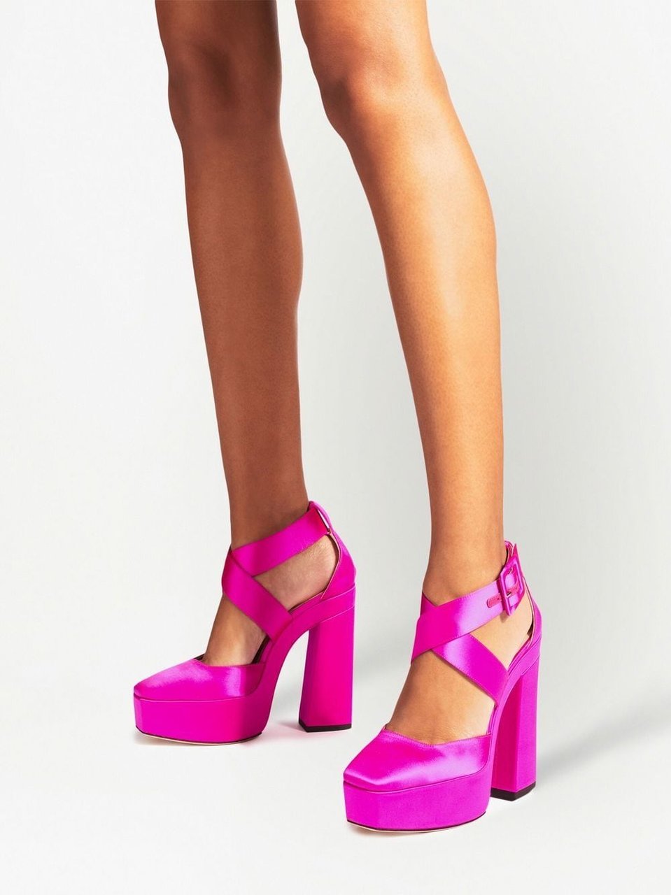 Jimmy Choo Pink Gian 140 Satin Platform Heels Roze