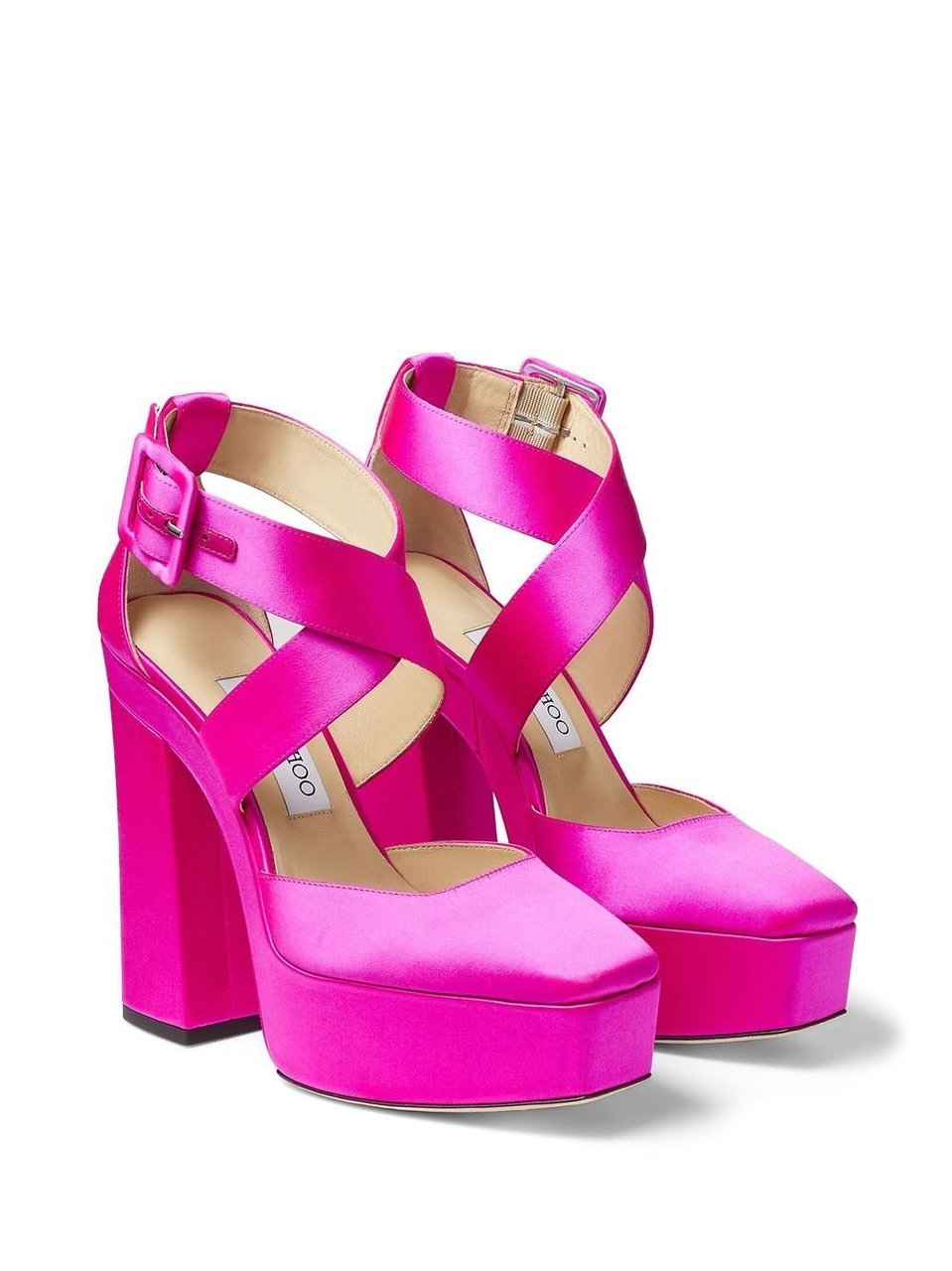 Jimmy Choo Pink Gian 140 Satin Platform Heels Roze