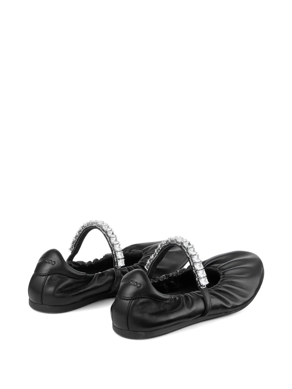 Jimmy Choo Soft Ruched Nappa Leather Ballerina Flats With Crystal Strap Zwart