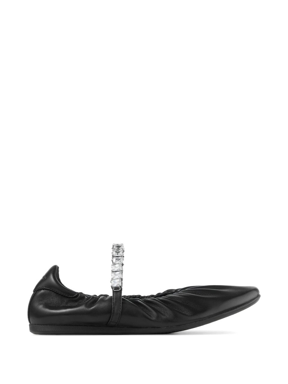Jimmy Choo Soft Ruched Nappa Leather Ballerina Flats With Crystal Strap Zwart