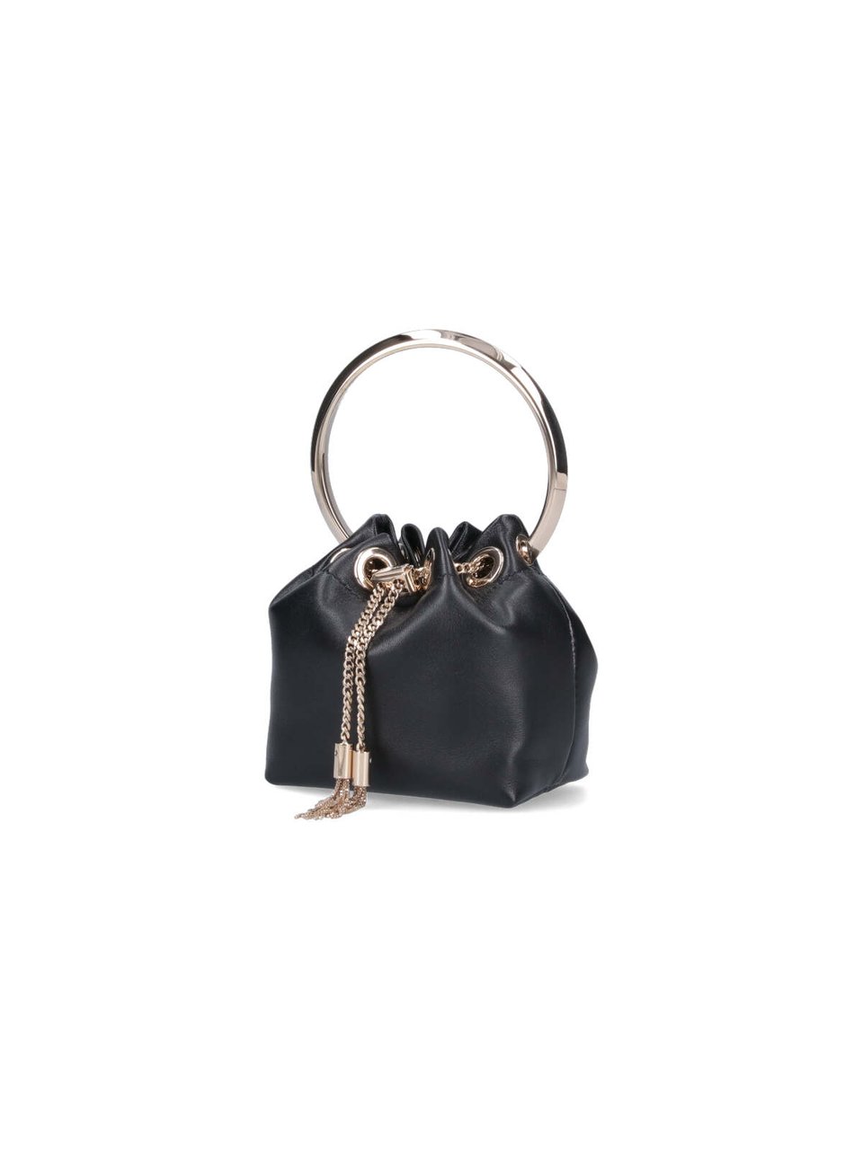 Jimmy Choo Gathered Leather Handbag with Gold-Tone Chain Tassels Zwart