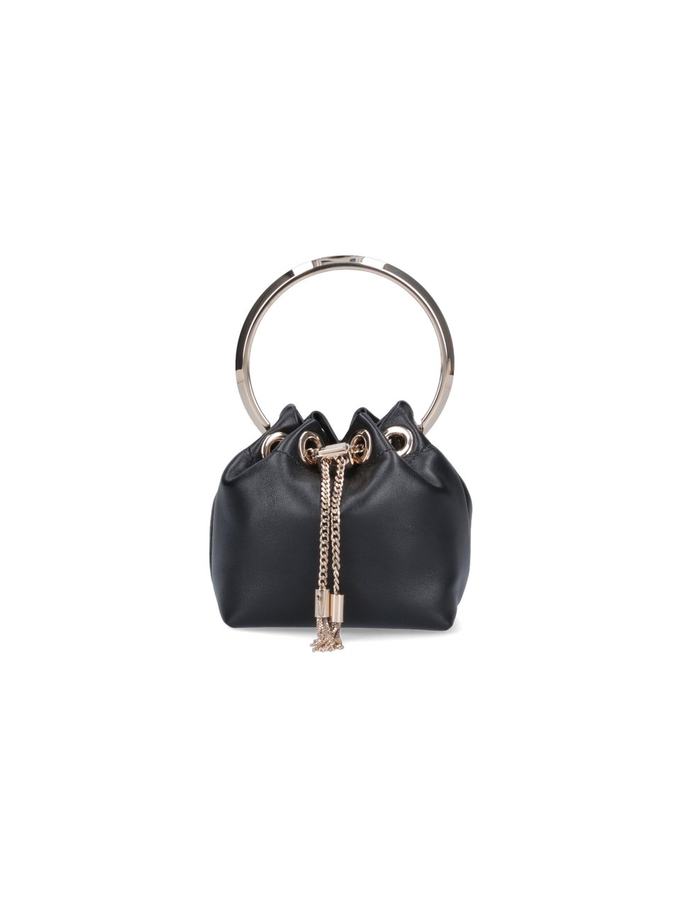 Jimmy Choo Gathered Leather Handbag with Gold-Tone Chain Tassels Zwart
