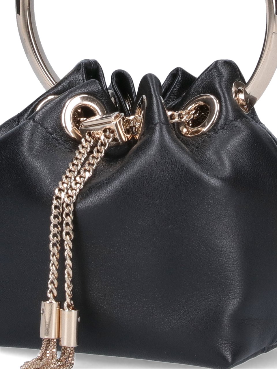 Jimmy Choo Gathered Leather Handbag with Gold-Tone Chain Tassels Zwart