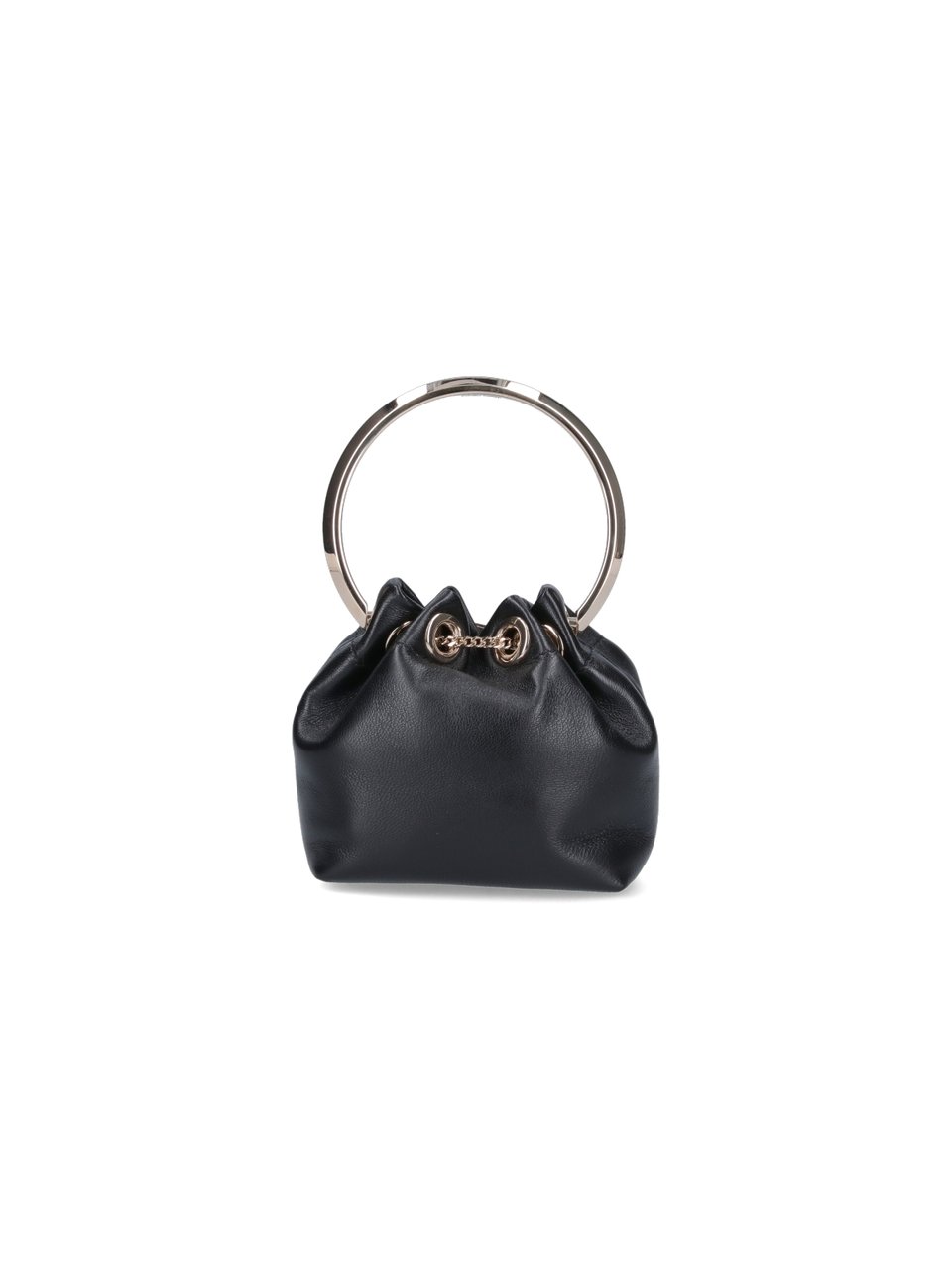 Jimmy Choo Gathered Leather Handbag with Gold-Tone Chain Tassels Zwart