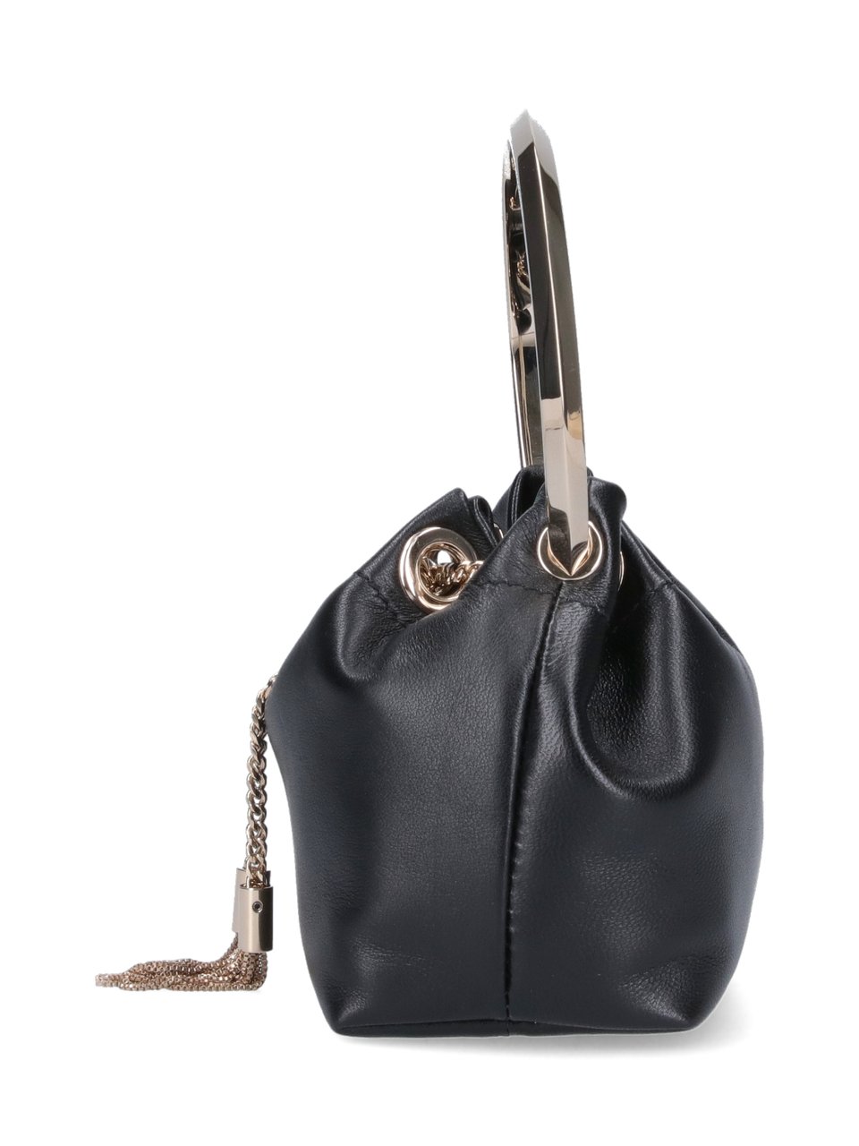 Jimmy Choo Gathered Leather Handbag with Gold-Tone Chain Tassels Zwart