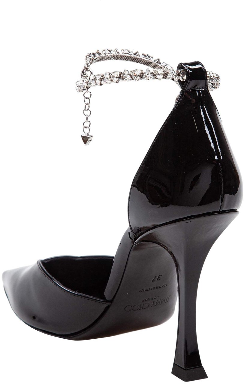 Jimmy Choo Jimmy choo stevie 100 patent leather sandal with crystal anklet Zwart