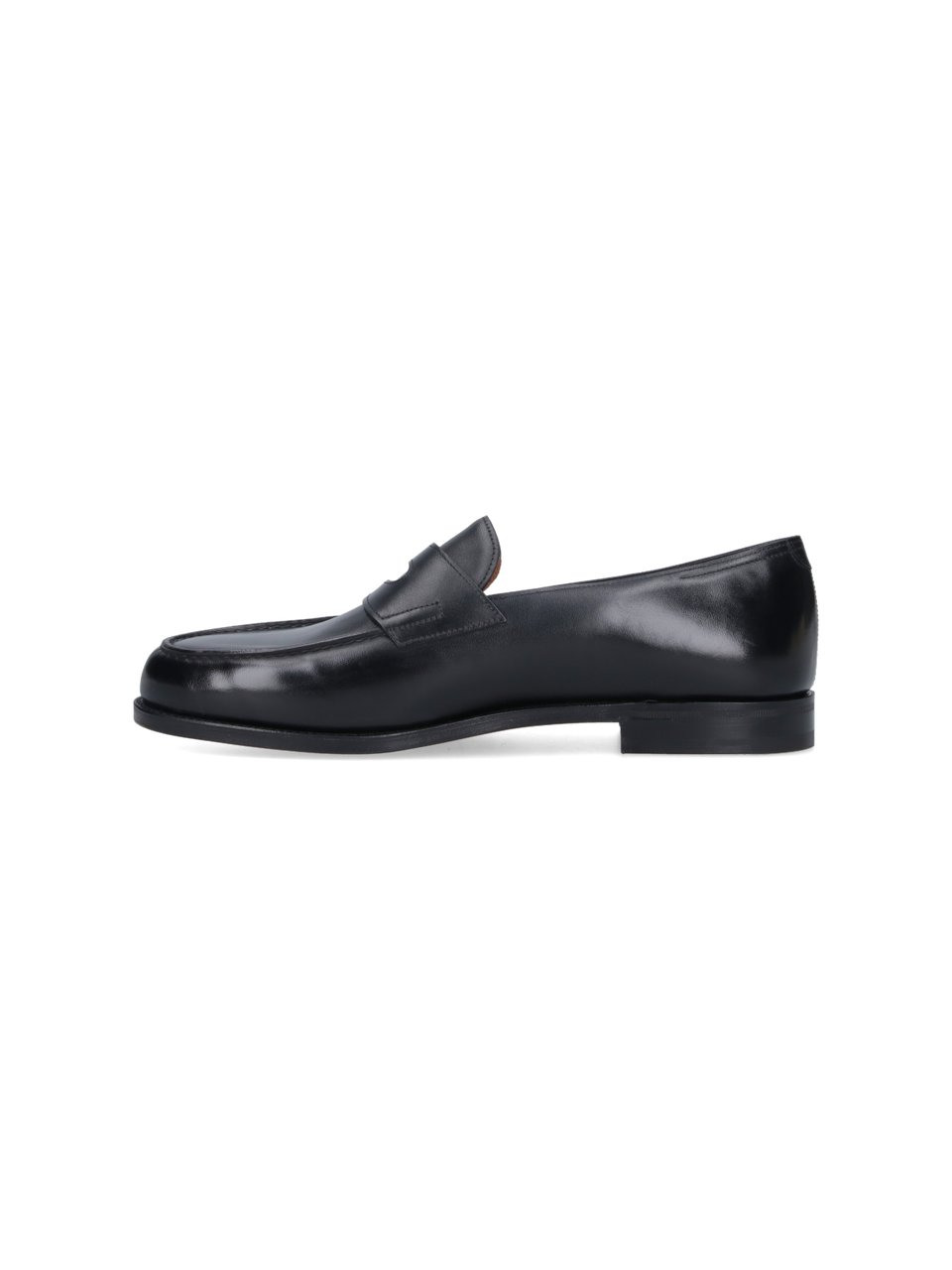 John Lobb Slip-On Black Leather Moccasins with Cut-Out Detail Zwart