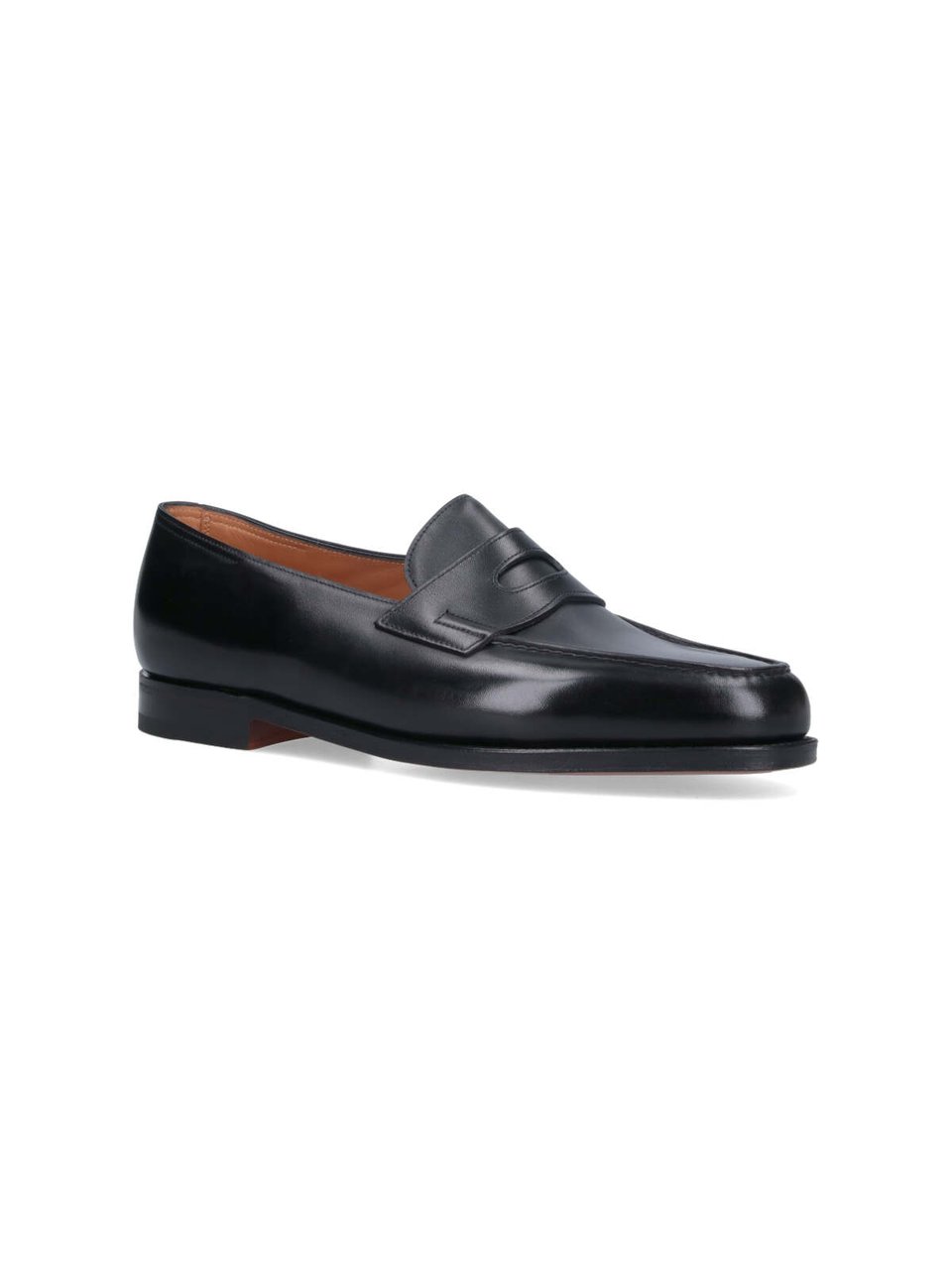 John Lobb Slip-On Black Leather Moccasins with Cut-Out Detail Zwart