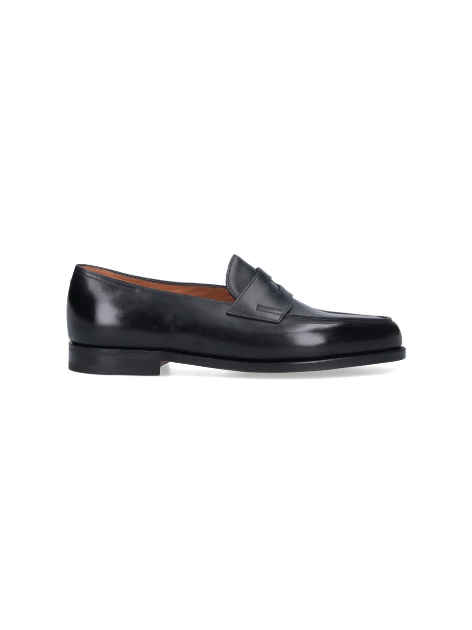 John Lobb Slip-On Black Leather Moccasins with Cut-Out Detail Zwart