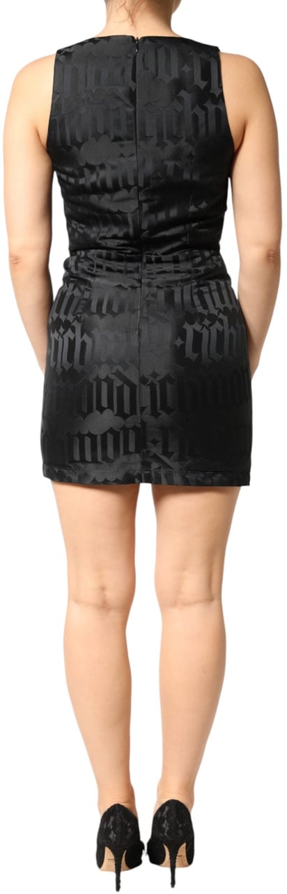 John Richmond Black Jacquard Deep V-neck Sleeveless 2 Pc Dress Zwart