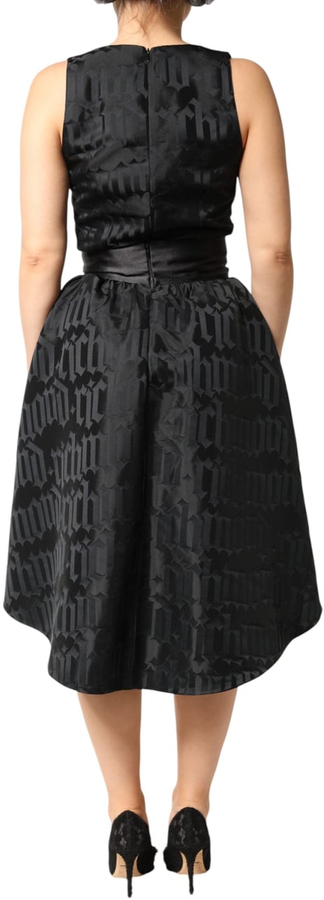 John Richmond Black Jacquard Deep V-neck Sleeveless 2 Pc Dress Zwart