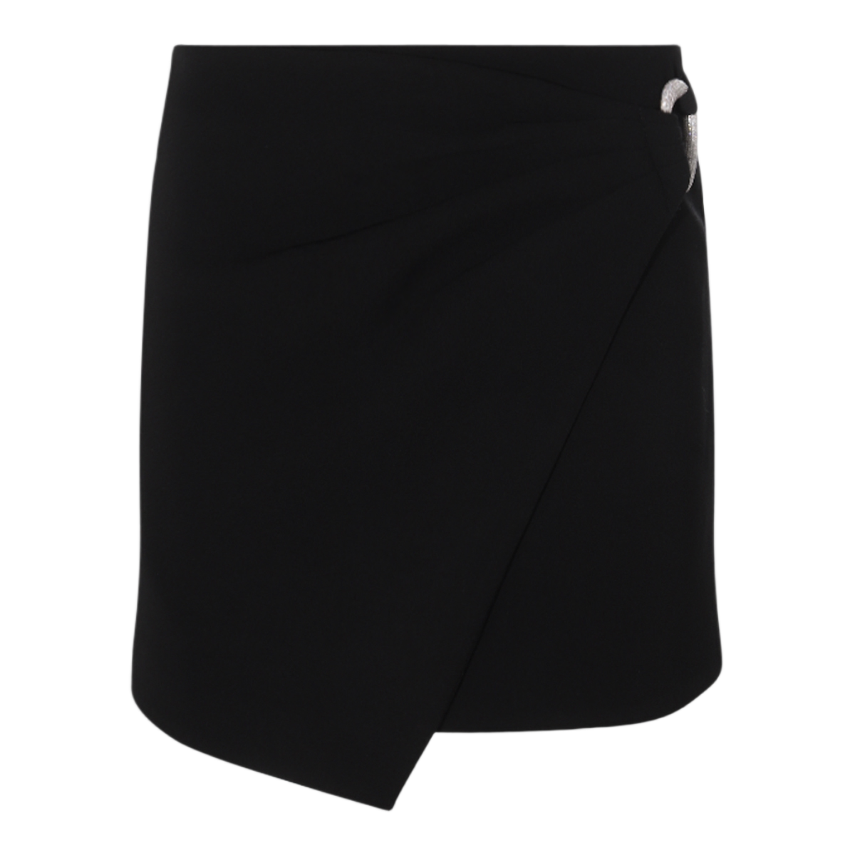 Jonathan Simkhai Asymmetrical Black Mini Skirt With Silver-Tone Clasp Detail Zwart