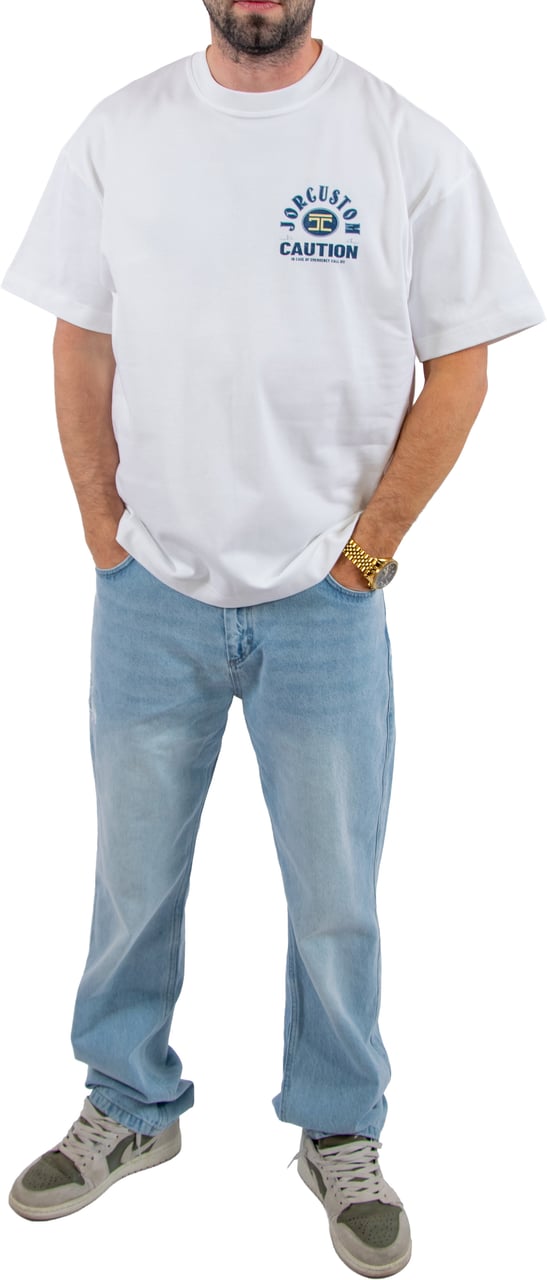 JORCUSTOM Jorcustom Caution Loose Fit T-Shirt Wit
