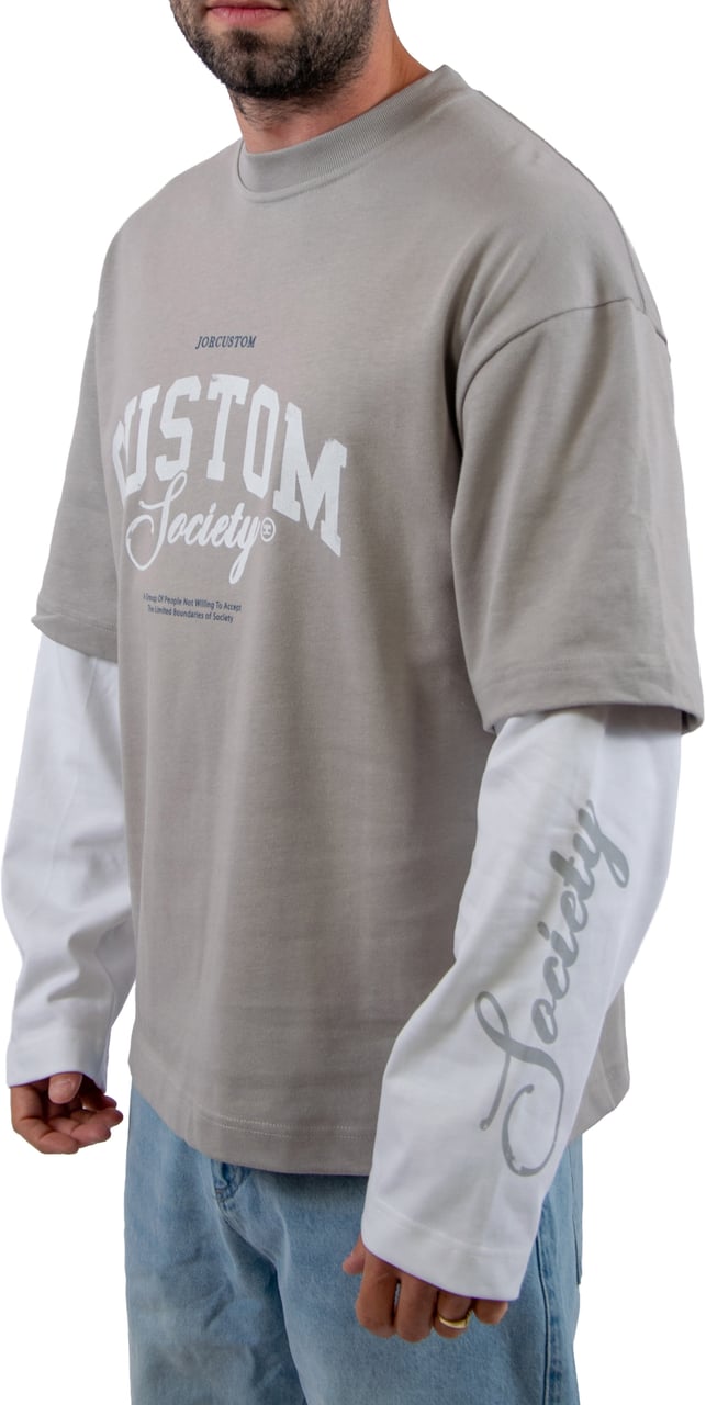 JORCUSTOM Jorcustom Customsociety Double Layered Longslee T-Shirt Grijs