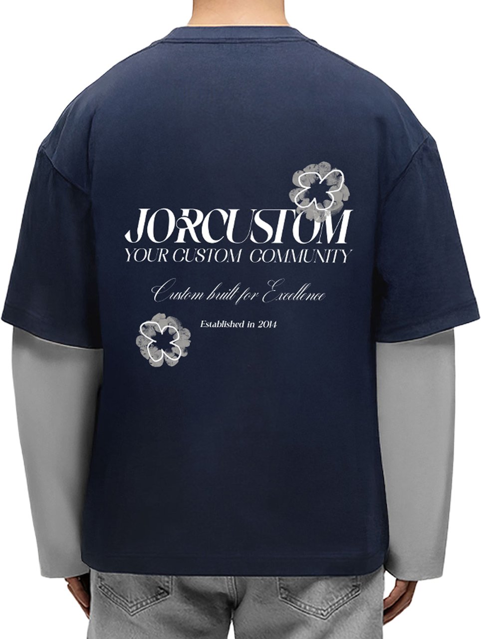 Jorcustom Flowers Double Layered Longsleeve T-Shirt M-SS26-DLLSTSHIRT-FLOWERS MidnightBlue-LightGrey Lichtgrijs