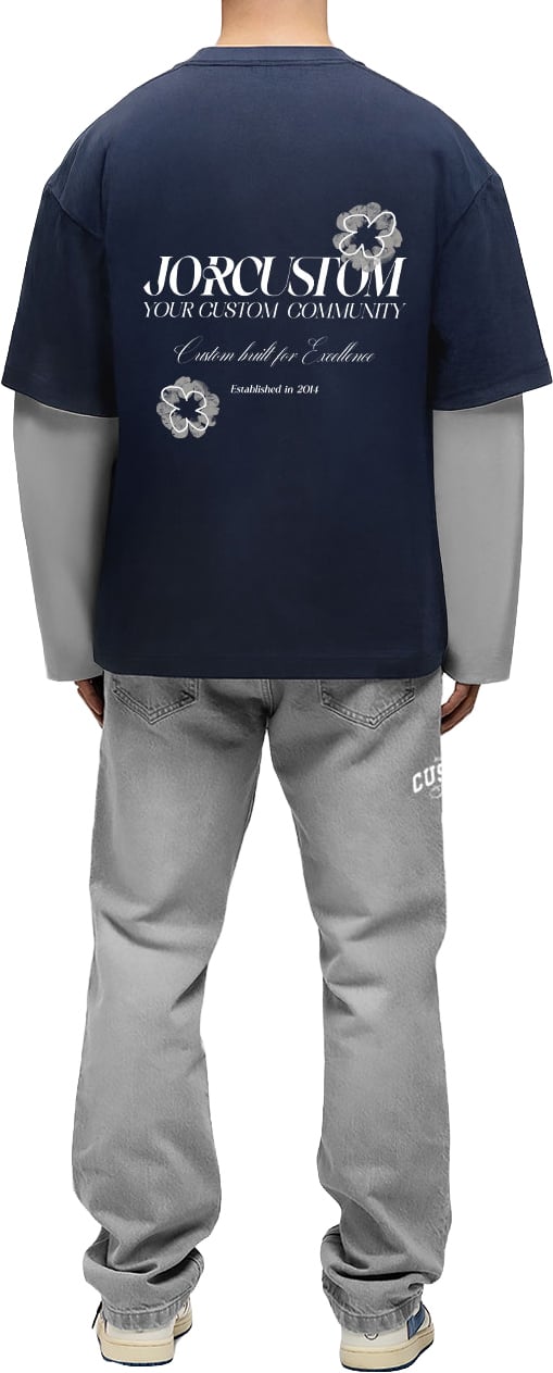 Jorcustom Flowers Double Layered Longsleeve T-Shirt M-SS26-DLLSTSHIRT-FLOWERS MidnightBlue-LightGrey Lichtgrijs