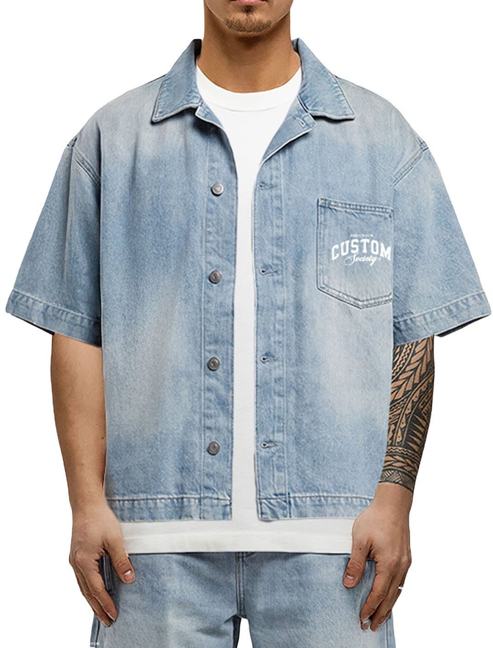 JORCUSTOM Custom Society Denim Short Sleeve Jacket Blauw