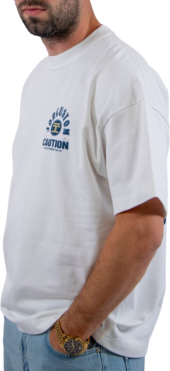 Jorcustom Caution Loose Fit T-Shirt Wit