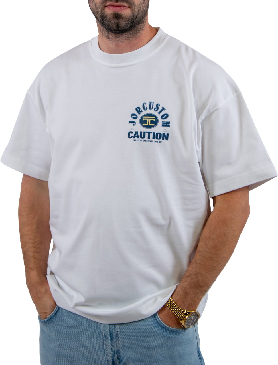 Jorcustom Caution Loose Fit T-Shirt Wit