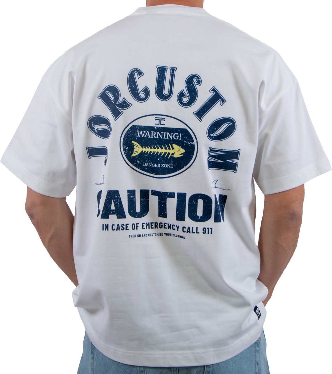Jorcustom Caution Loose Fit T-Shirt Wit