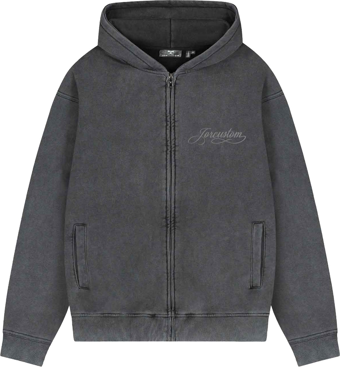 Jorcustom Fleece Zipped Hoodie Fleece Zipped Hoodie Handscrip Acid Grey Grijs