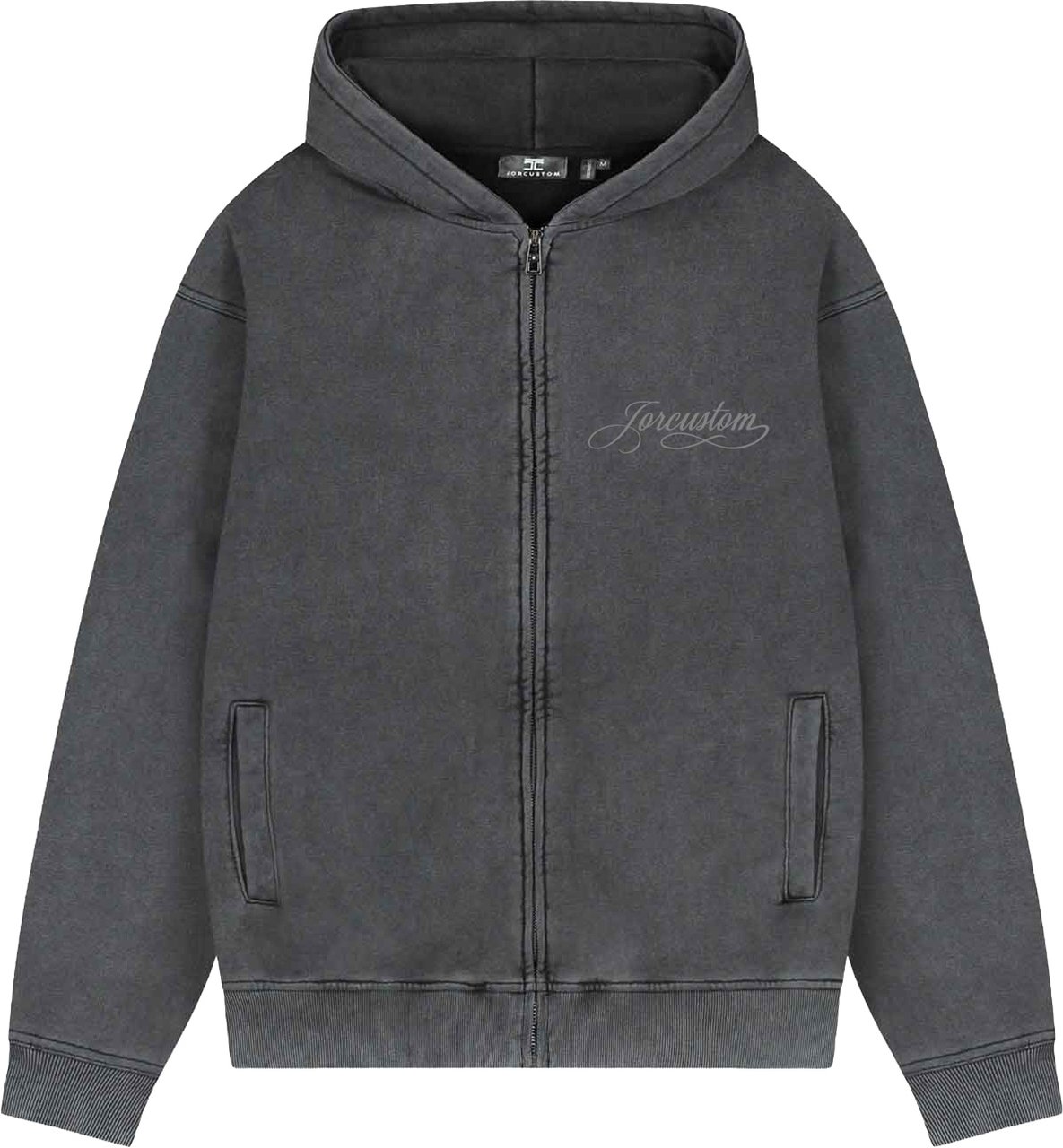 Jorcustom Fleece Zipped Hoodie Fleece Zipped Hoodie Handscrip Acid Grey Grijs