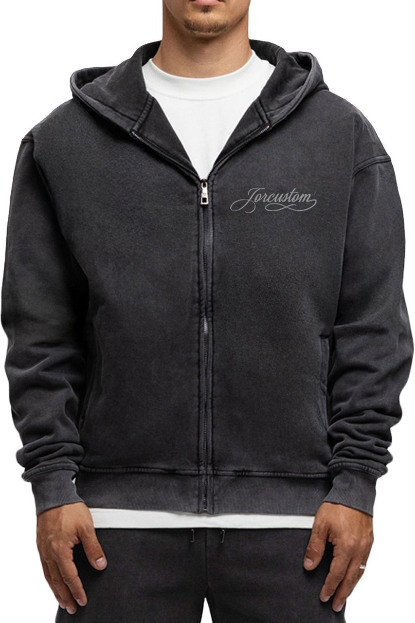 Jorcustom Fleece Zipped Hoodie Fleece Zipped Hoodie Handscrip Acid Grey Grijs