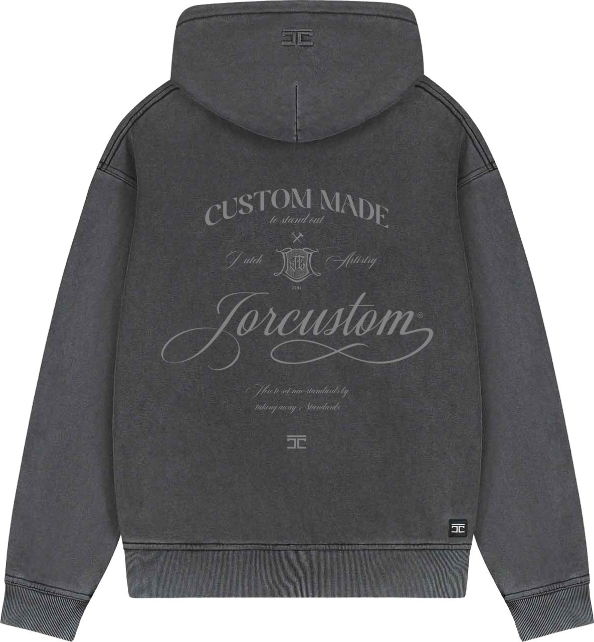Jorcustom Fleece Zipped Hoodie Fleece Zipped Hoodie Handscrip Acid Grey Grijs