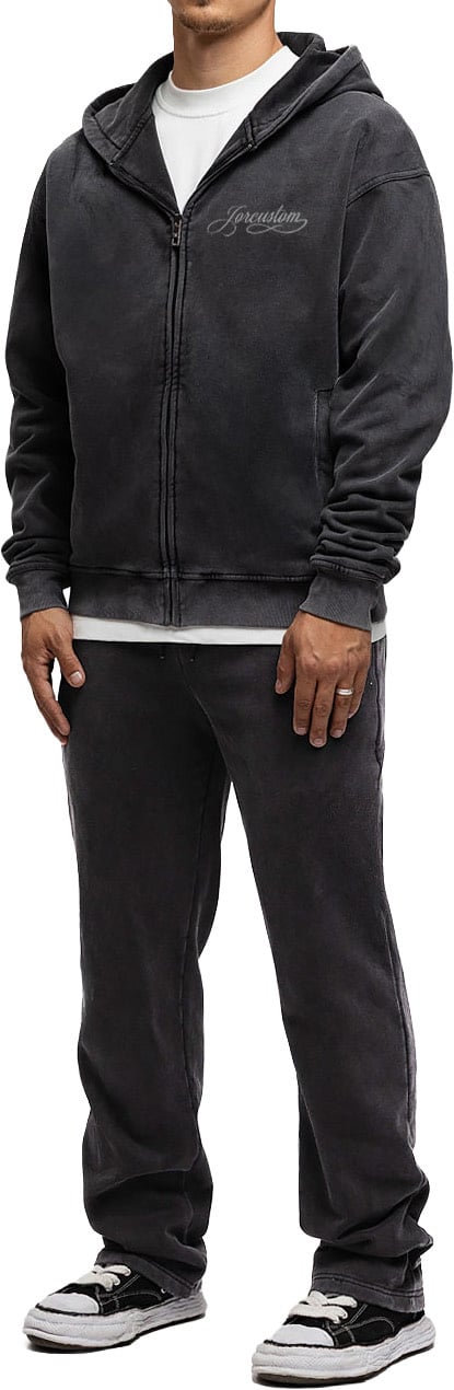 Jorcustom Fleece Zipped Hoodie Fleece Zipped Hoodie Handscrip Acid Grey Grijs