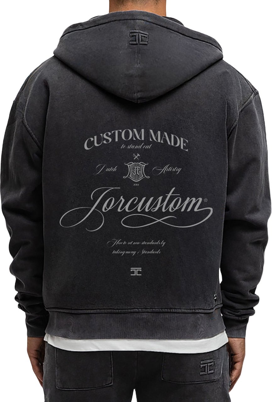 Jorcustom Fleece Zipped Hoodie Fleece Zipped Hoodie Handscrip Acid Grey Grijs