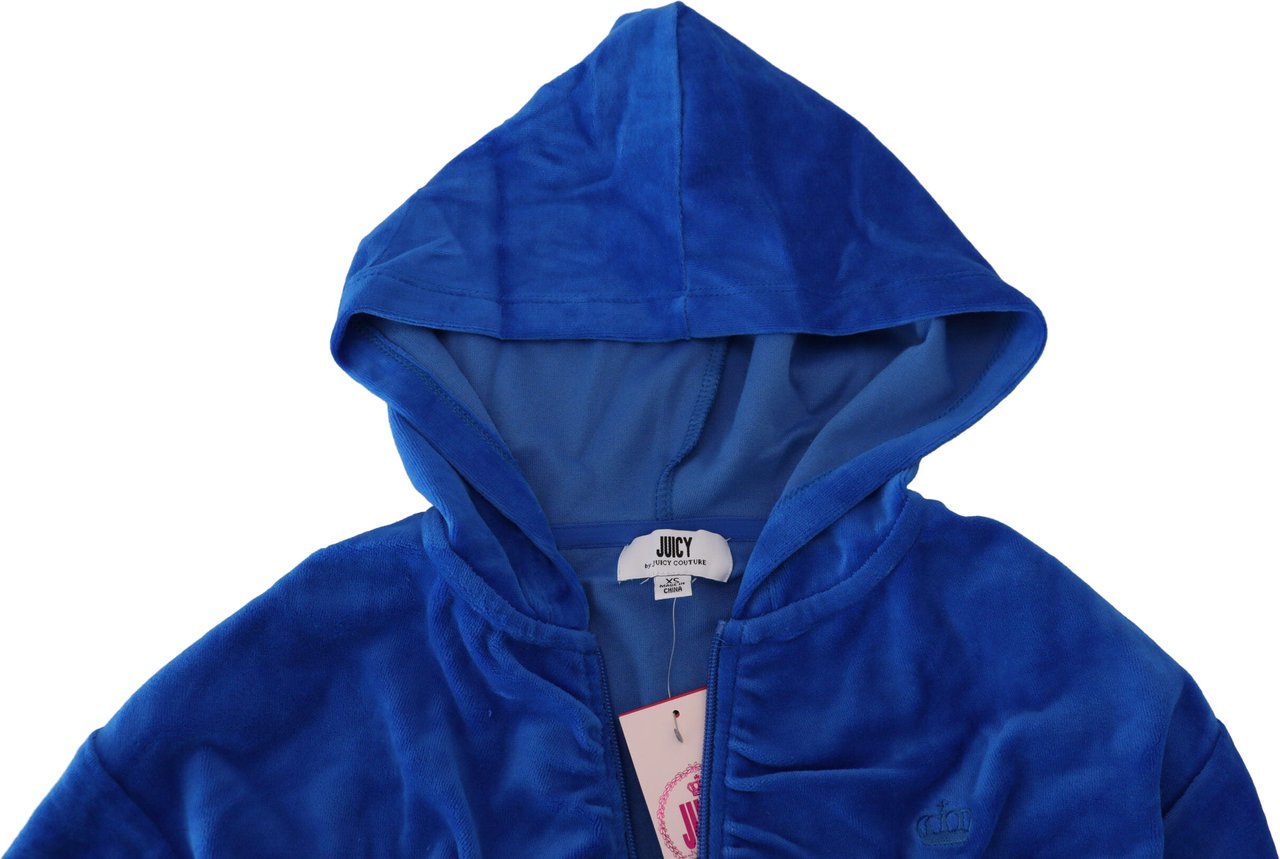Juicy Couture Blue Cotton Full Zip Cropped Hooded Sweatshirt Sweater Blauw