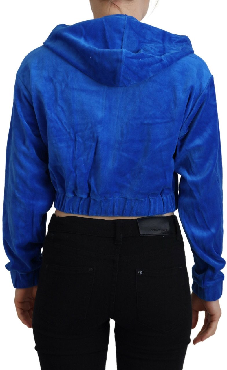 Juicy Couture Blue Cotton Full Zip Cropped Hooded Sweatshirt Sweater Blauw