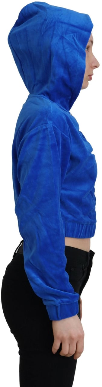 Juicy Couture Blue Cotton Full Zip Cropped Hooded Sweatshirt Sweater Blauw
